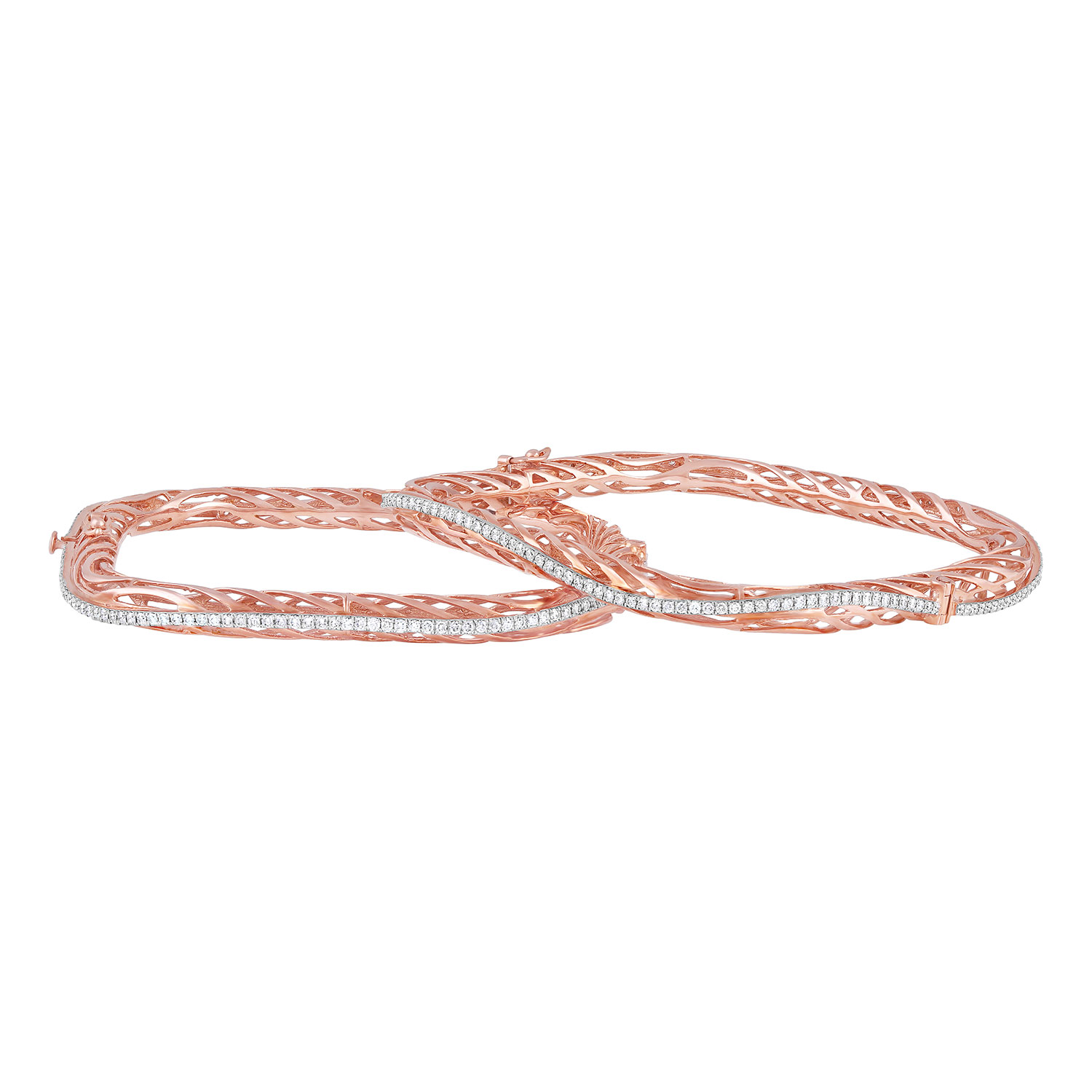 18K Rose Gold Bangles With Round Shape Diamonds
