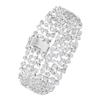 18K White Gold Bracelet With Round, Pear And Marquise Shape Diamonds

