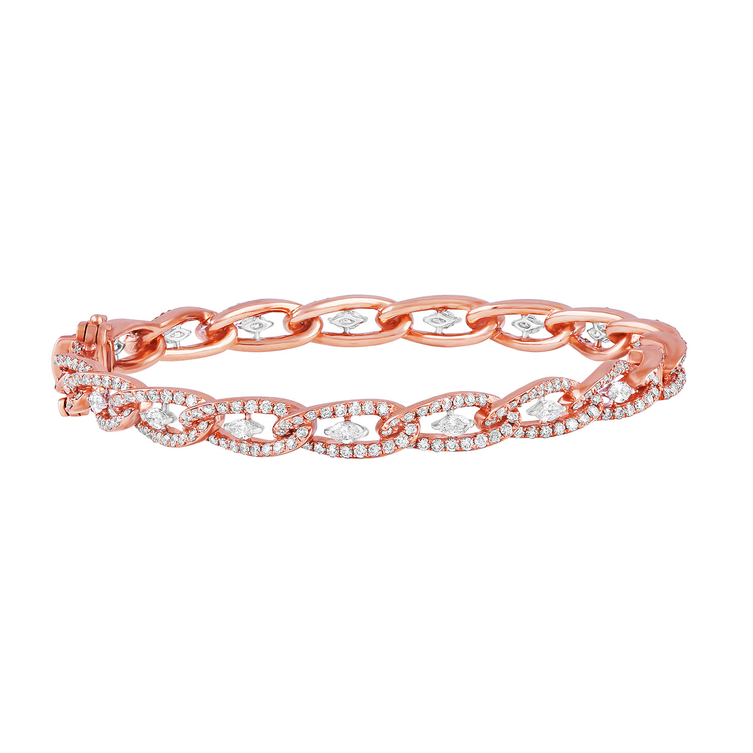 18K Rose Gold Bracelet With Round, Pear, Marquise Shape Diamonds
