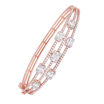 18K Rose Gold Bracelet With Round And Baguette Shape Diamonds
