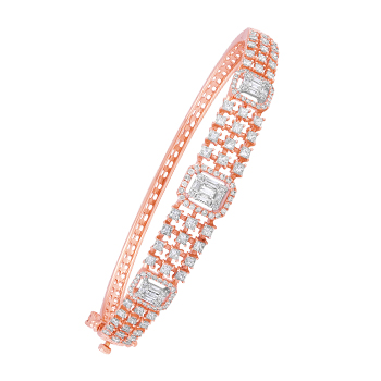 18K Rose Gold Bracelet With Round And Baguette Shape Diamonds
