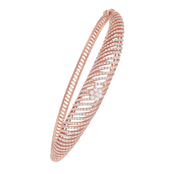 18K Rose Gold Bracelet With Round And Baguette Shape Diamonds
